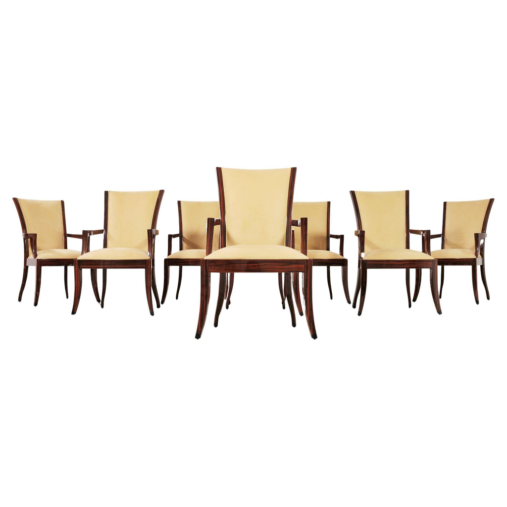 Set of Eight French Art Deco Style Macassar Ebony Dining Chairs