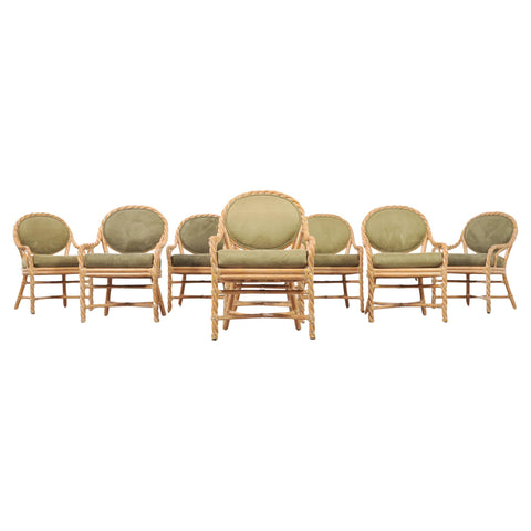 Set of Eight McGuire Organic Barley Twisted Rattan Dining Chairs