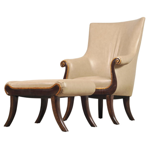 Rose Tarlow Faringale Leather Wing Chair and Ottoman