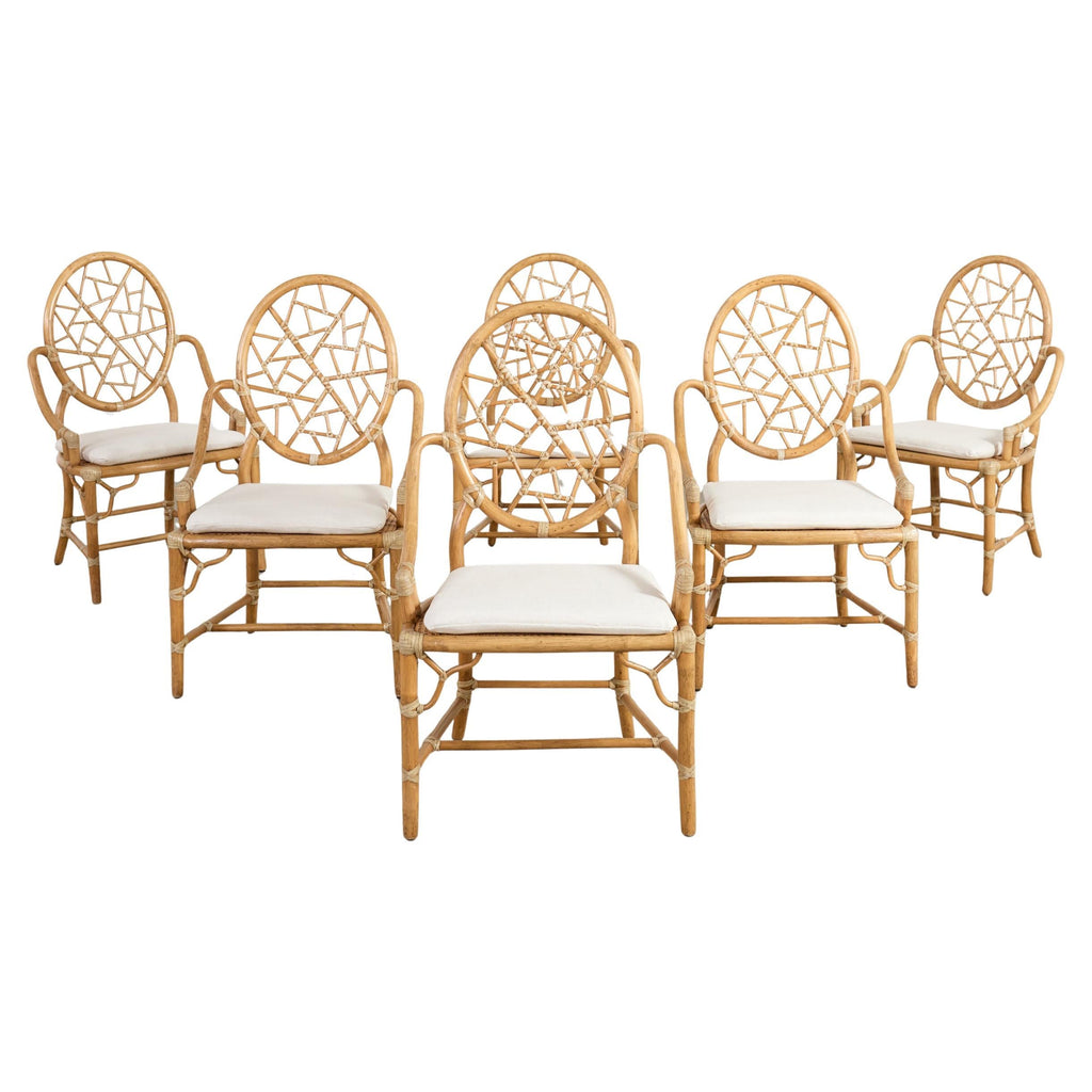 Set of Six Genuine McGuire "Cracked Ice" Rattan Dining Chairs