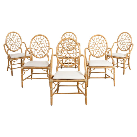 Set of Six Genuine McGuire "Cracked Ice" Rattan Dining Chairs