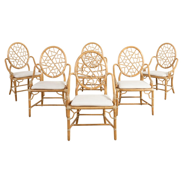 Set of Six Genuine McGuire "Cracked Ice" Rattan Dining Chairs