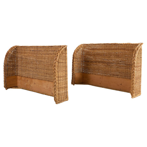 Pair of Organic Modern Woven Rattan Wicker Wingback Headboards