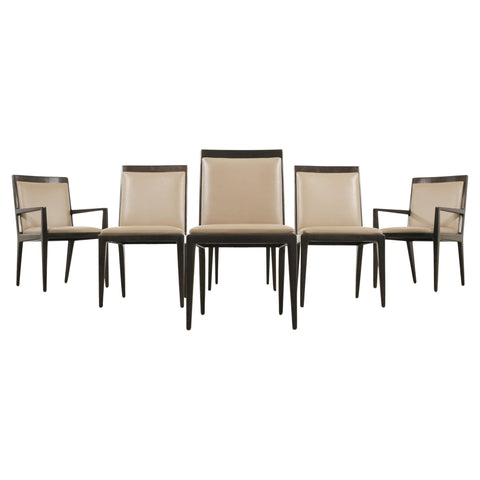 Set of Six Holly Hunt "Stiletto" Walnut Leather Dining Chairs