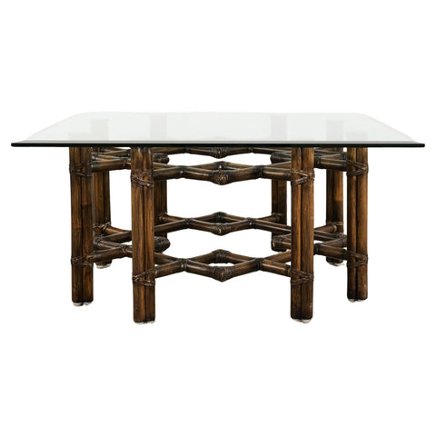 McGuire Organic Modern Rattan Brass Lattice Cocktail Table