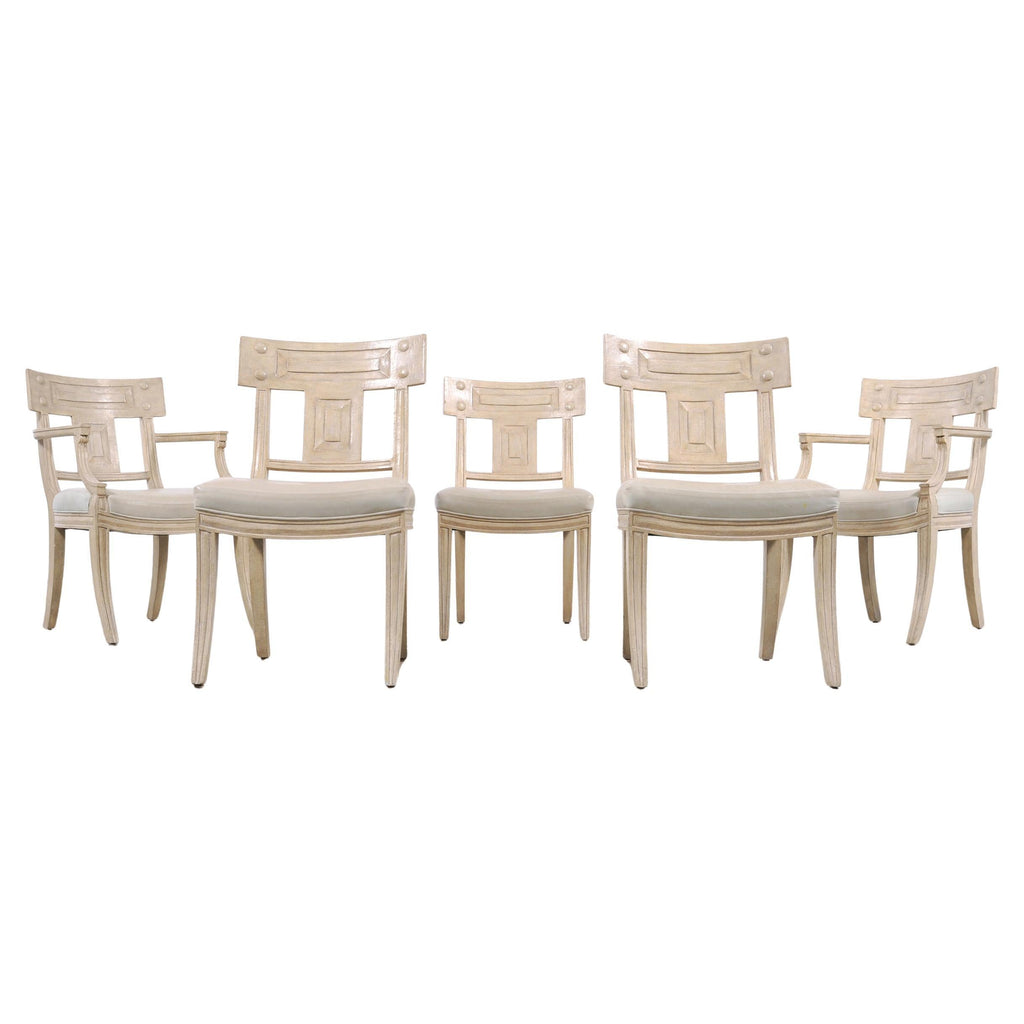 Set of Michael Taylor Neoclassical White Klismos Dining Chairs