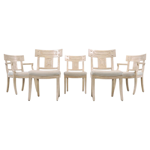 Set of Michael Taylor Neoclassical White Klismos Dining Chairs