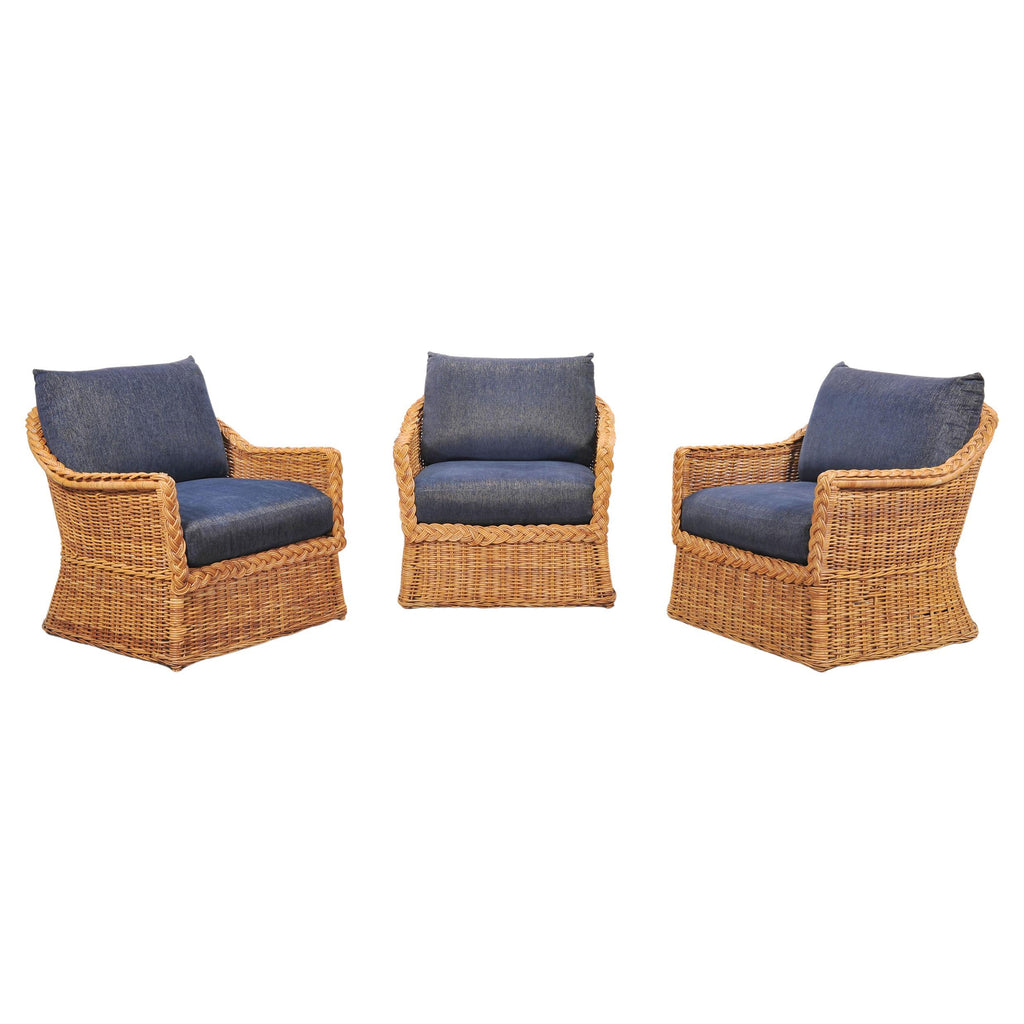 Set of Three Bielecky Brothers Rattan and Wicker Lounge Chairs