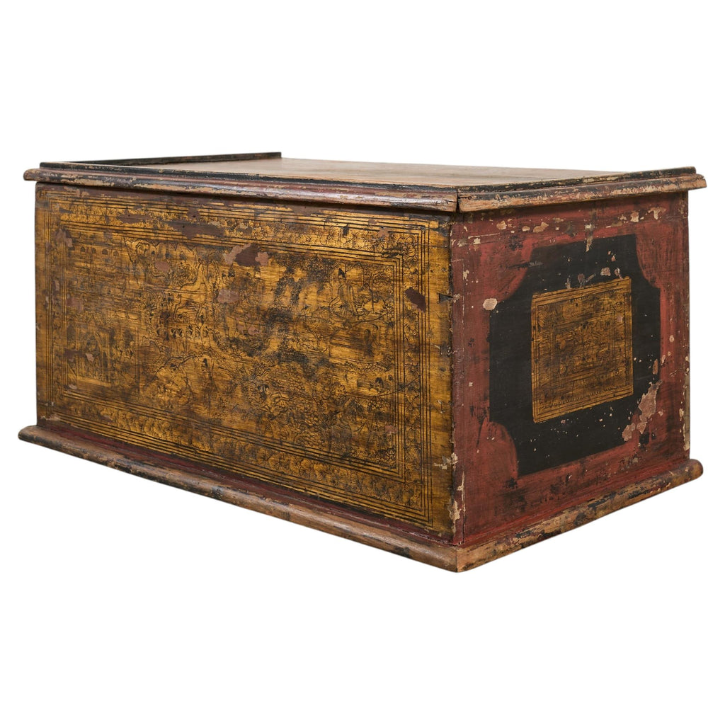 19th Century Burmese Lacquered Wooden Buddhist Trunk or Chest