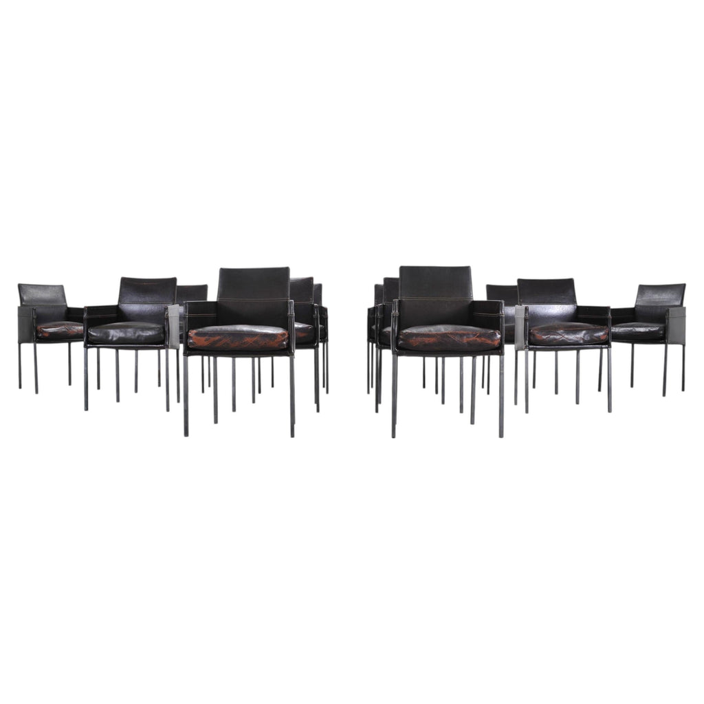 Set of Twelve Karl Friedrich Forster Texas Leather Dining Armchairs