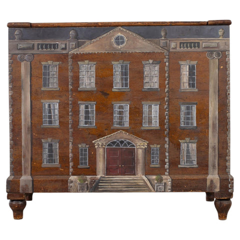 Country English Painted Pine Trunk with Georgian House Facade