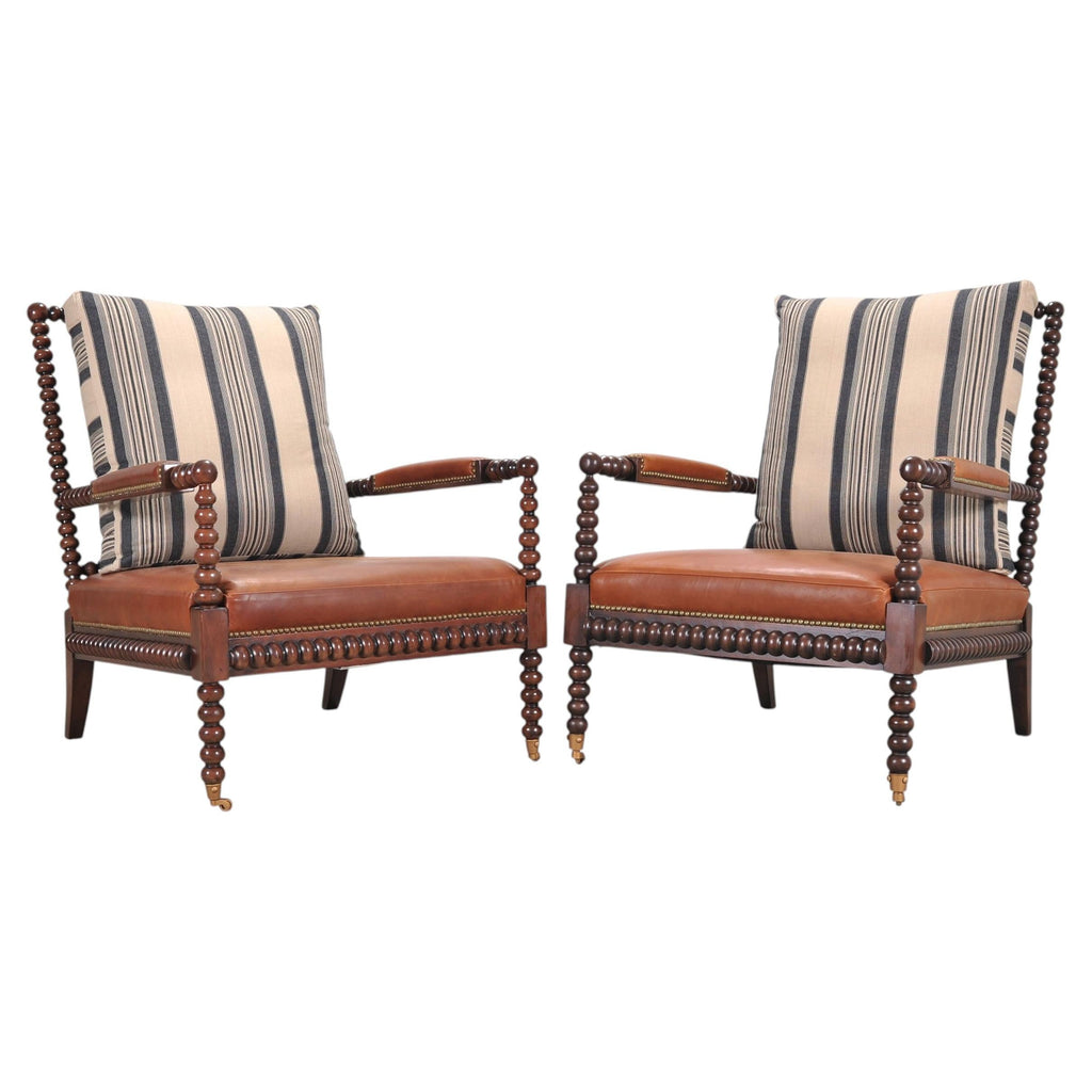 Pair of Ralph Lauren New Bohemian Leather Spindle Chairs