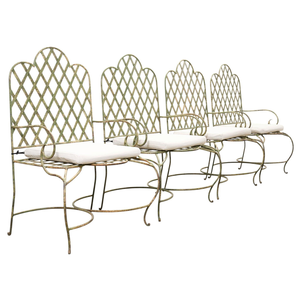 Set of Four Rose Tarlow Style Iron Lattice Garden Chairs