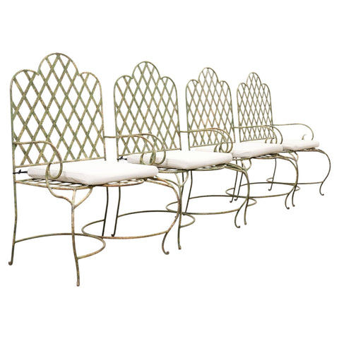 Set of Four Rose Tarlow Style Iron Lattice Garden Chairs