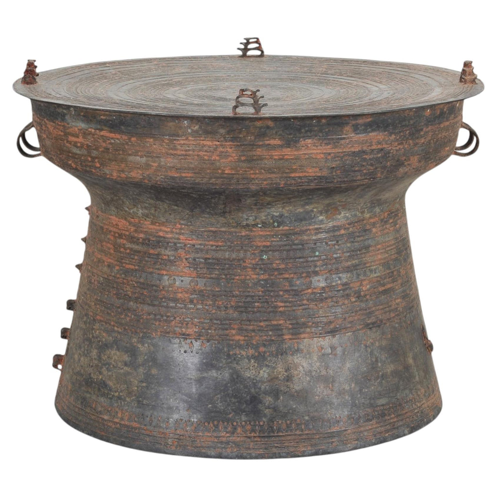 Southeast Asian Patinated Bronze Rain Drum Drink Table 2 Ft