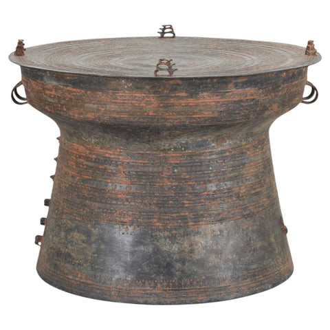 Southeast Asian Patinated Bronze Rain Drum Drink Table 2 Ft