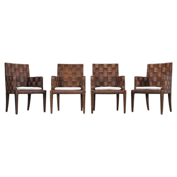 Set of Four John Hutton for Donghia Block Island Cane Armchairs