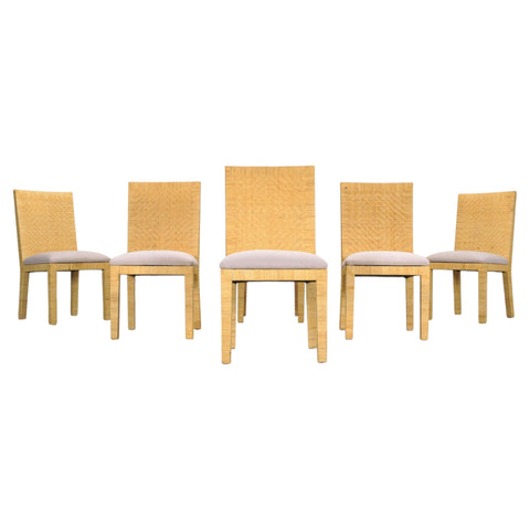 Set of Six Woven Vegan Leather Dining Chairs by Budji Layug