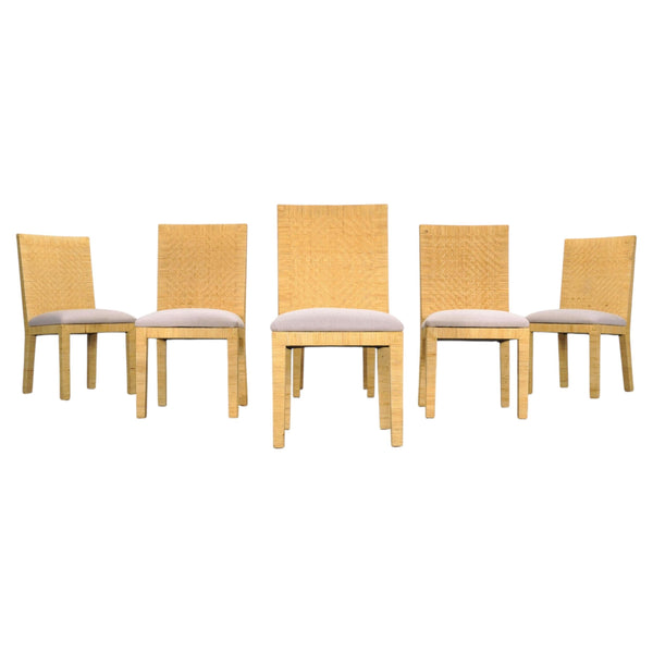 Set of Six Woven Vegan Leather Dining Chairs by Budji Layug