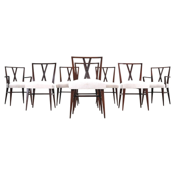 Set of Eight Tommi Parzinger X-Back Mahogany Dining Chairs