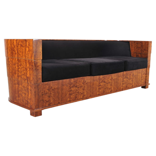Leon Rosen Art Deco Style Burlwood Waterfall Sofa Settee