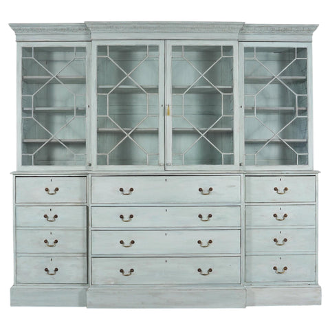 19th Century Georgian Astral Glazed Painted Bookcase with Secretary