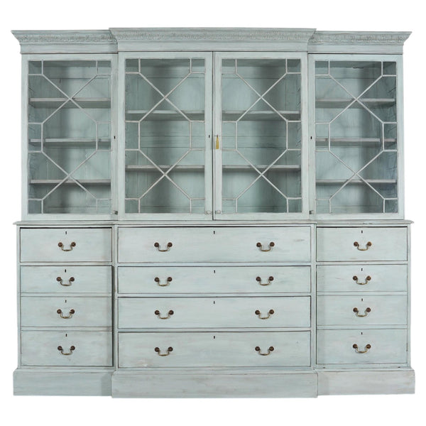 19th Century Georgian Astral Glazed Painted Bookcase with Secretary