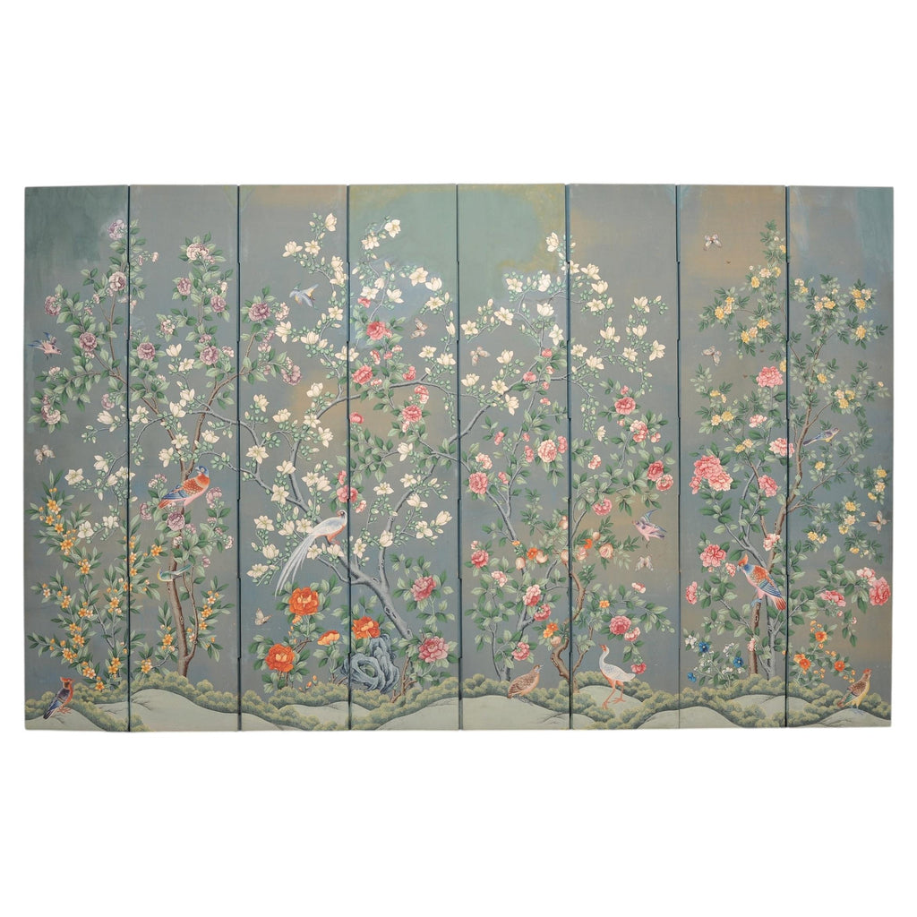 Gracie Style 8 Panel Chinoiserie Painted Wallpaper Screen 12 Ft