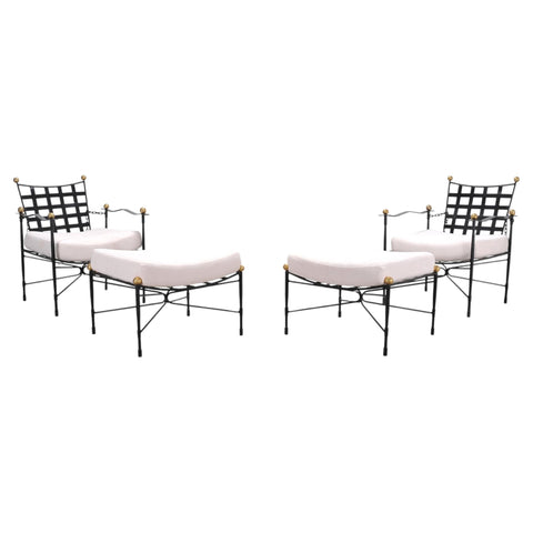 Pair of Mario Papperzini Amalfi Iron Lounge Chairs and Ottomans