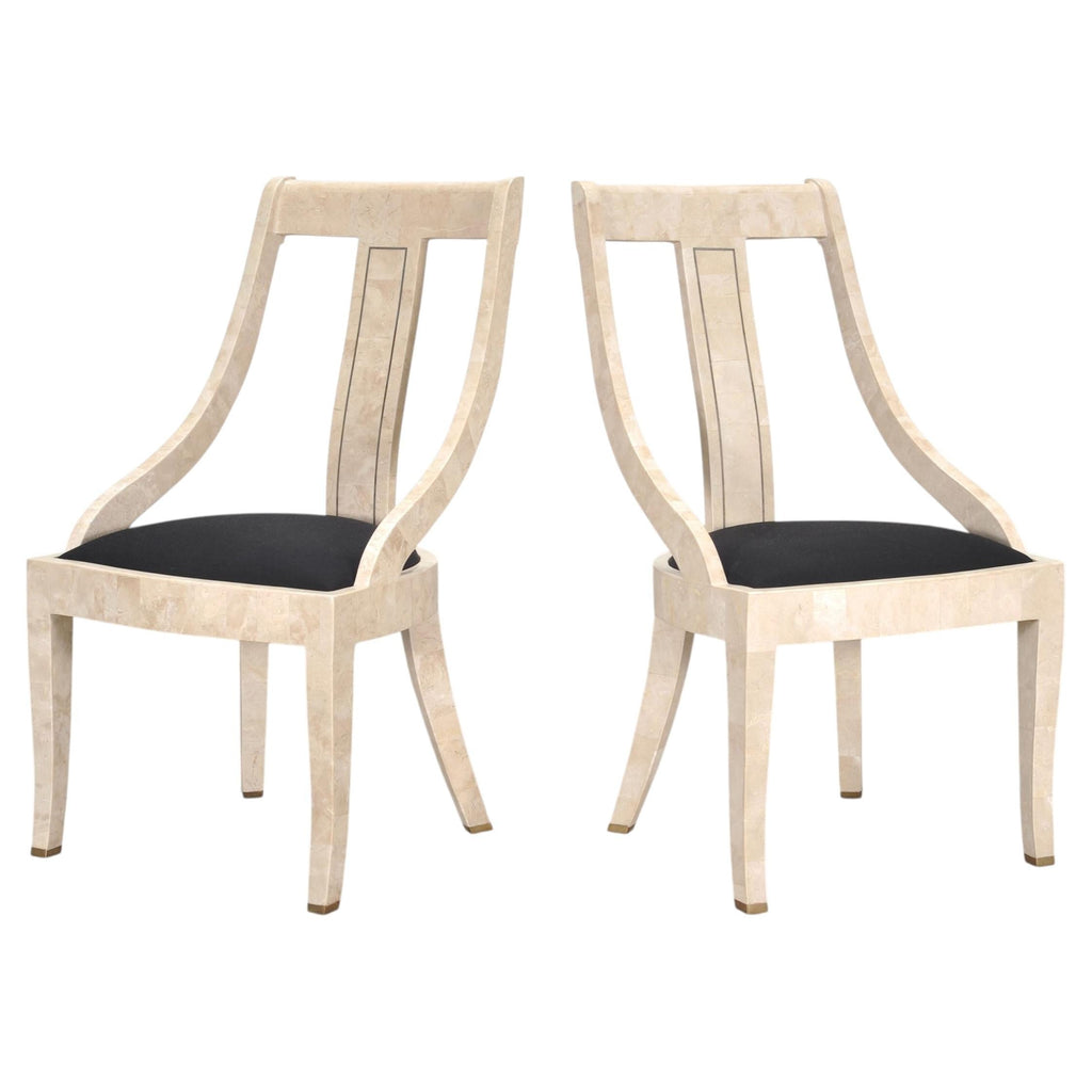 Pair of Maitland Smith Attributed Tessellated Stone Gondola Chairs