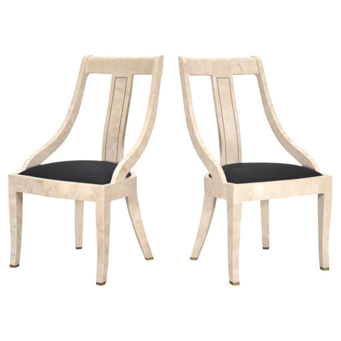 Pair of Maitland Smith Attributed Tessellated Stone Gondola Chairs