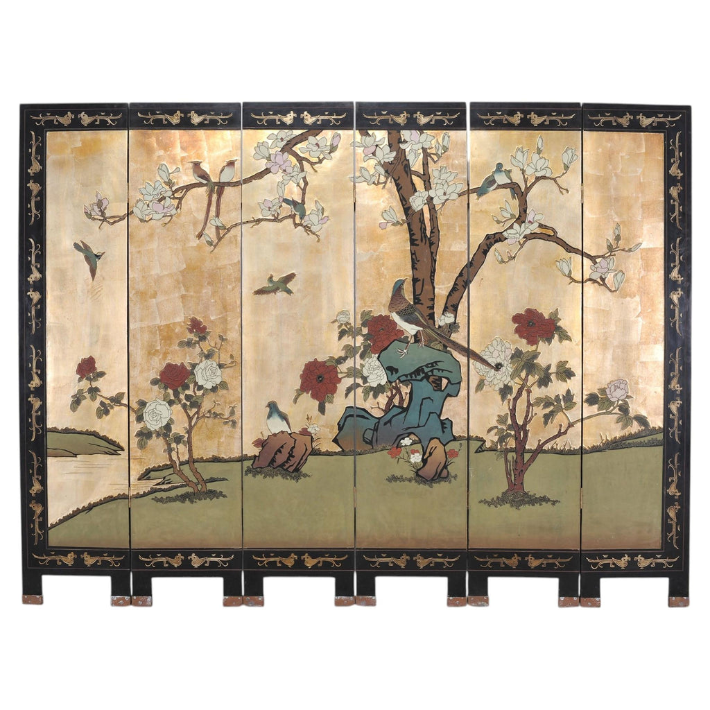 Chinese Export Six-Panel Gilt Landscape Coromandel Screen 8 Ft