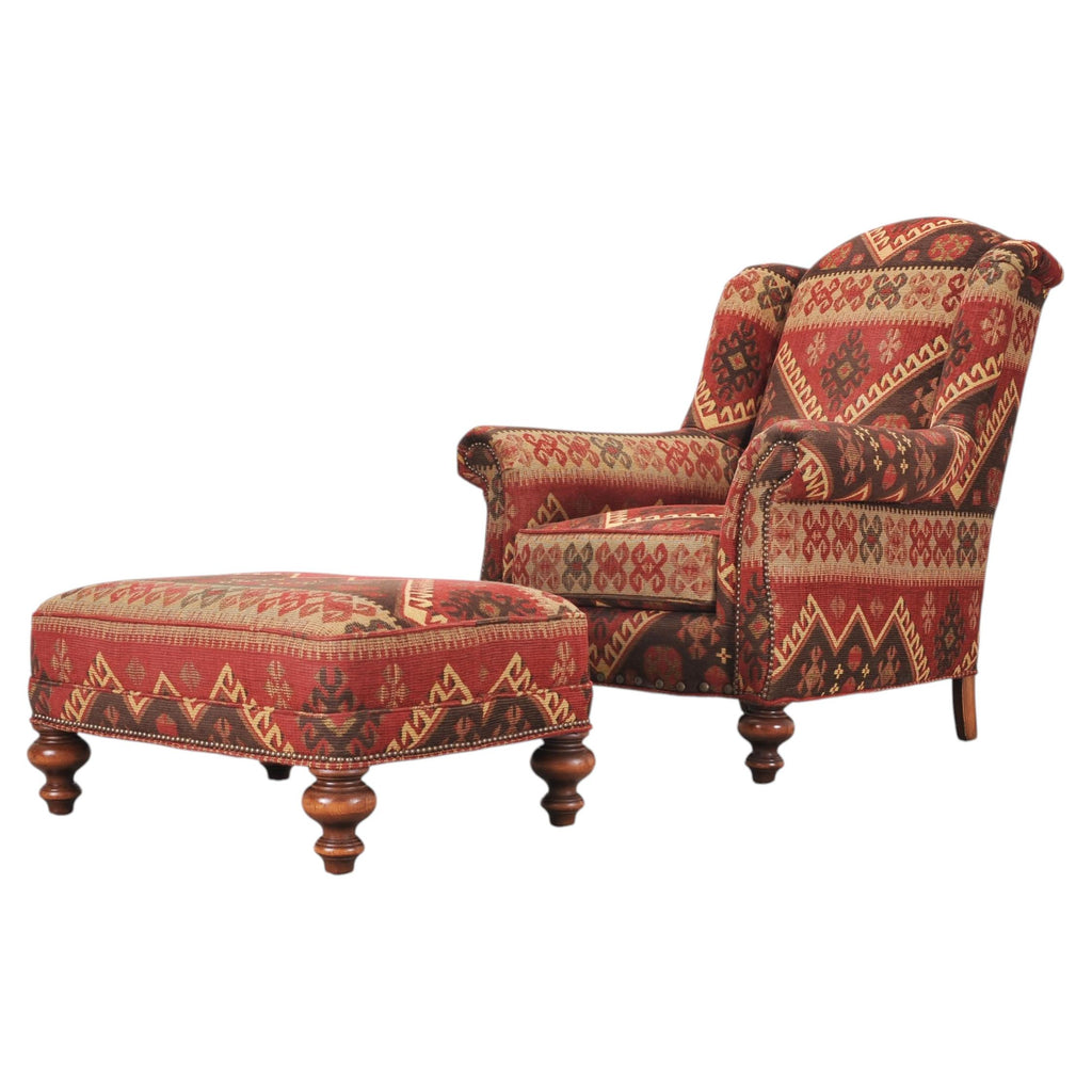 King Ranch Kilim Rug Style Upholstered Lounge Chair + Ottoman