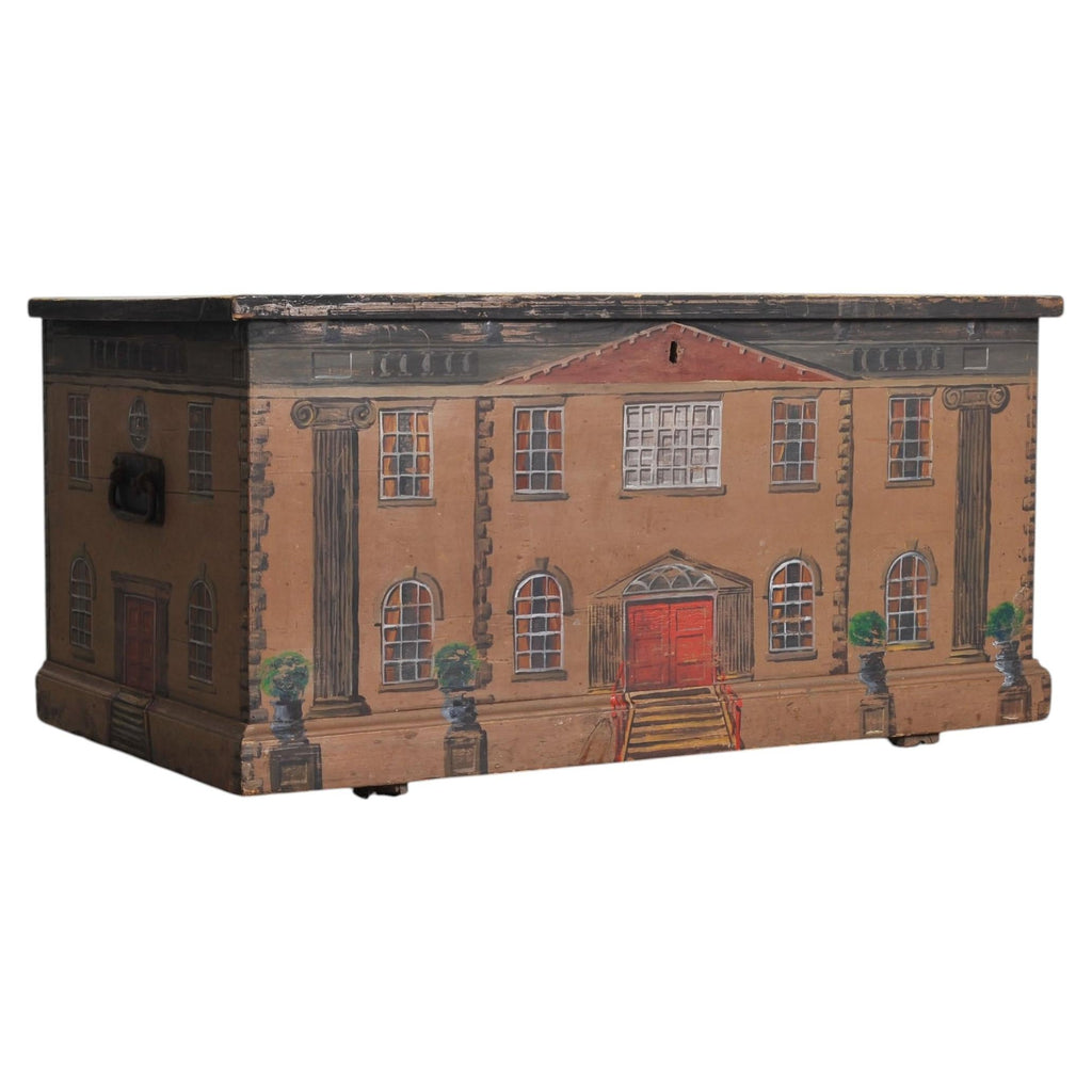 19th C. Country English Georgian House Facade Painted Trunk