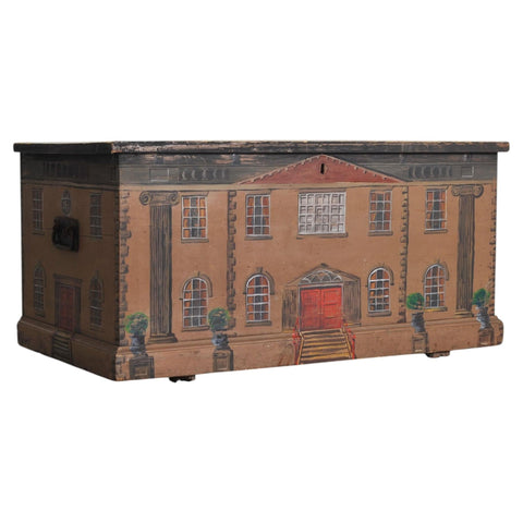 19th C. Country English Georgian House Facade Painted Trunk