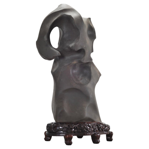 Monumental Chinese Scholar's Water Stone on Carved Base 5 Ft