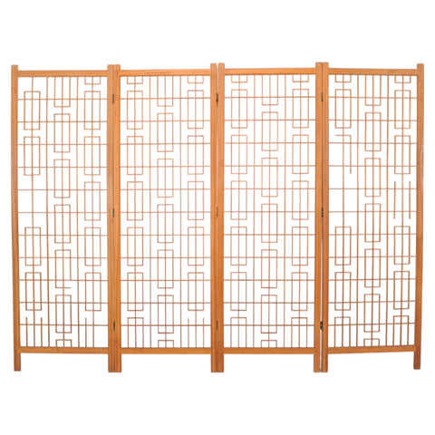 Mid-Century Four-Panel Teak Geometric Screen or Room Divider