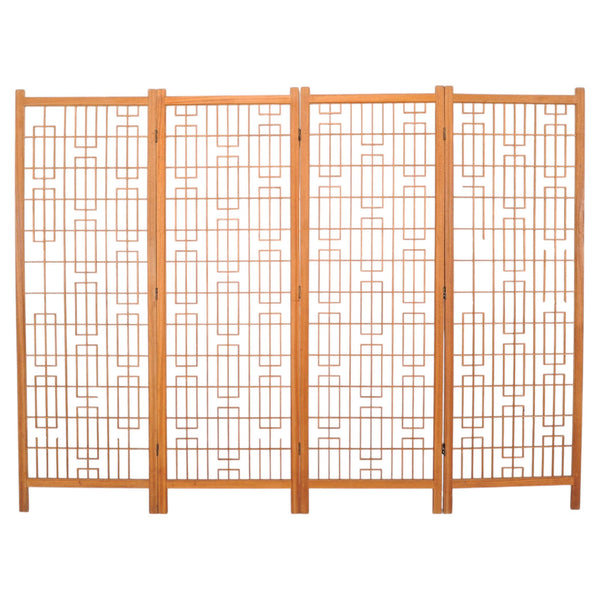 Mid-Century Four-Panel Teak Geometric Screen or Room Divider