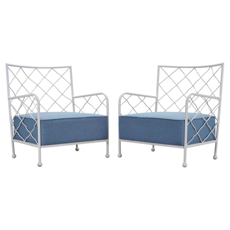 Pair of Midcentury French Iron Lounge Chairs After Royere
