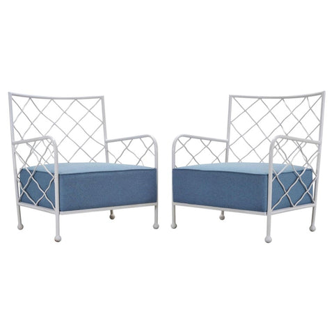 Pair of Midcentury French Iron Lounge Chairs After Royere