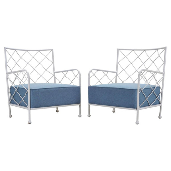 Pair of Midcentury French Iron Lounge Chairs After Royere