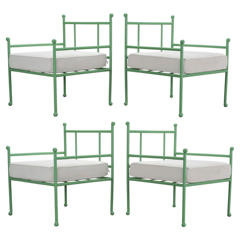 Set of Four French Mid-Century Iron Garden Lounge Dining Armchairs