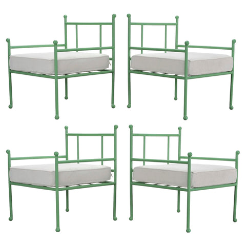Set of Four French Mid-Century Iron Garden Lounge Dining Armchairs