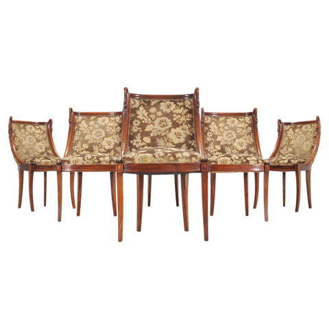 Set of Six French Empire Mahogany Swan Gondola Dining Chairs