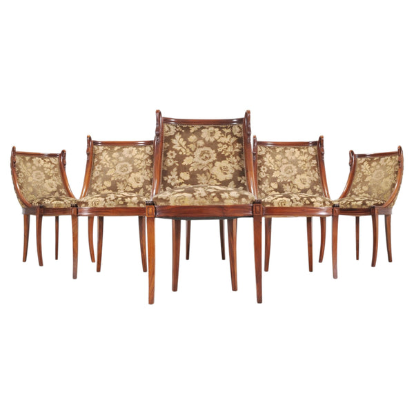 Set of Six French Empire Mahogany Swan Gondola Dining Chairs