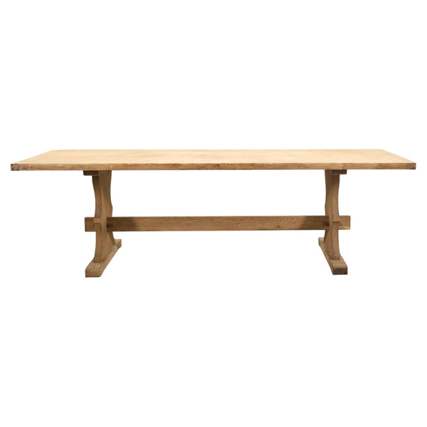 Country French Bleached Oak Farmhouse Trestle Dining Table 8 Ft