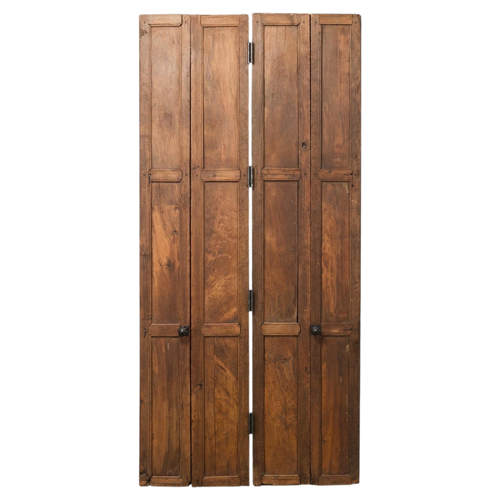Pair of Rustic 19th C. French Walnut Bifold Wood Doors 9 Ft