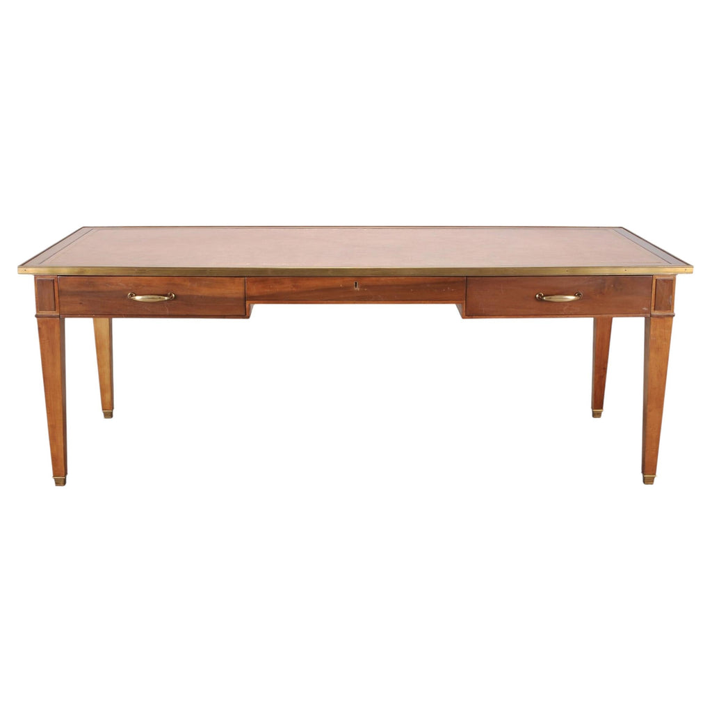 Midcentury French Palladian Fruitwood Library Table Desk 7 Ft