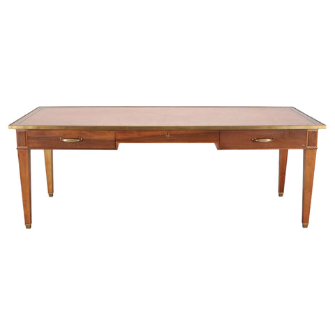 Midcentury French Palladian Fruitwood Library Table Desk 7 Ft
