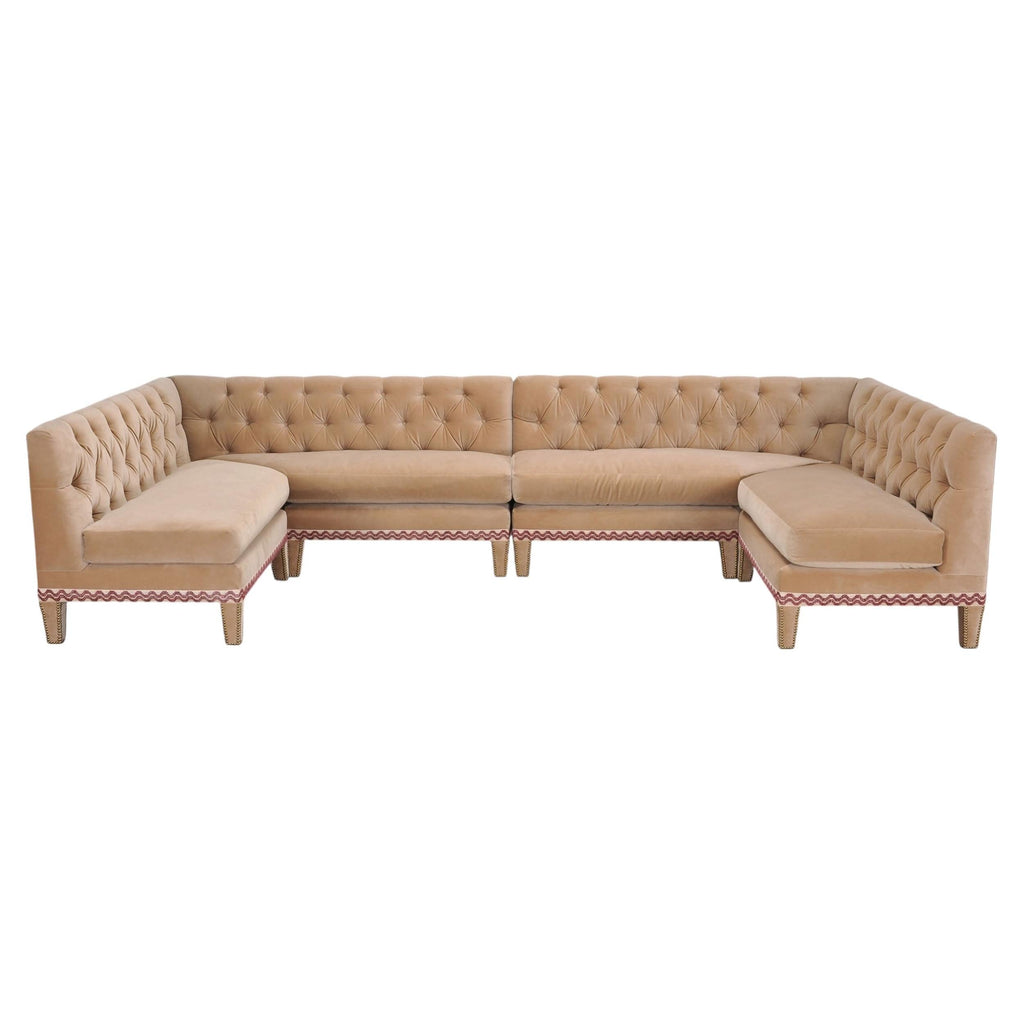 Bespoke Tufted Velvet 4-Piece Banquette Sectional Sofa 12 Ft